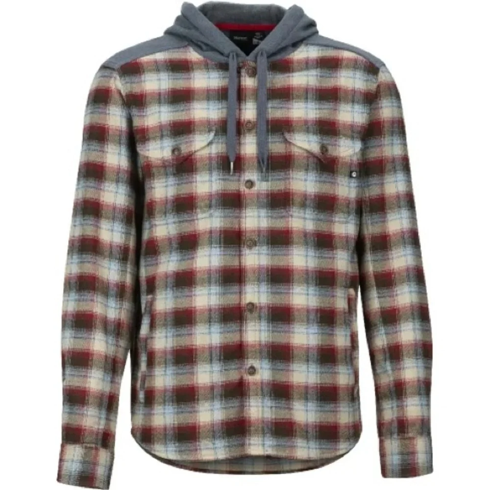 Marmot Men's flannel Plaid Hooded Shirt jacket Shacket Blue Red size XXL